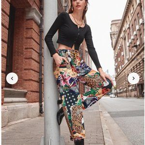 Floral & Leopard Print Lace Up Sweatpants